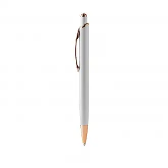 Perla - Pen with matte metal construction and copper finish details. Jumbo refill with blue ink.