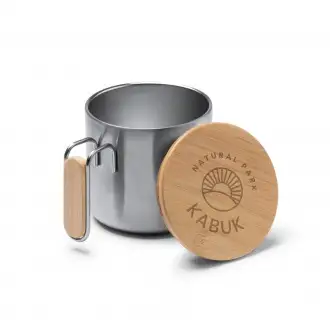 Rimor - Mug made of recycled stainless steel with bamboo details.