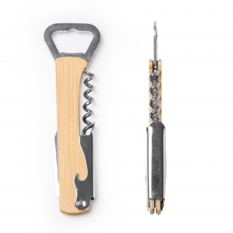 Saipan - Opener made of stainless steel, classic corkscrew with bamboo handle