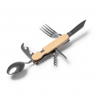 Diyon - Multifunctional cutlery set with bamboo construction and stainless steel accessories