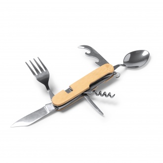 Diyon - Multifunctional cutlery set with bamboo construction and stainless steel accessories