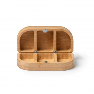 Mildor - Bamboo pill box with three separate compartments. Magnetic locking mechanism.