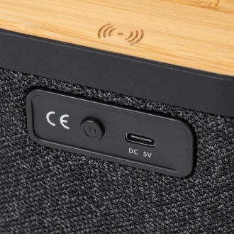 Bianki - Bluetooth speaker with wireless charger, with bamboo and polyester RPET case
