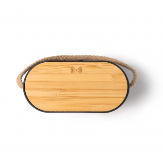 Bianki - Bluetooth speaker with wireless charger, with bamboo and polyester RPET case
