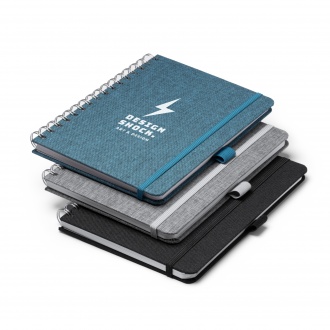 Garin - A5 notebook with hard cover made of recycled RPET polyester fabric and double spiral binding. 