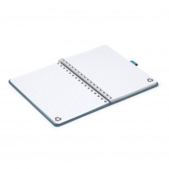 Garin - A5 notebook with hard cover made of recycled RPET polyester fabric and double spiral binding. 