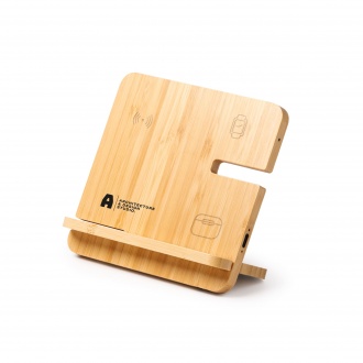 Krosy - Made of bamboo, the 3-in-1 charging stand (15 W) for charging smartphones, smartwatches and wireless headphones.