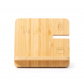Krosy - Made of bamboo, the 3-in-1 charging stand (15 W) for charging smartphones, smartwatches and wireless headphones.