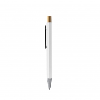 Salom - Hexagonal pen with metal body and bamboo button