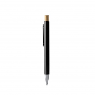 Salom - Hexagonal pen with metal body and bamboo button