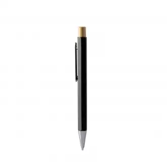 Salom - Hexagonal pen with metal body and bamboo button