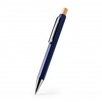 Salom - Hexagonal pen with metal body and bamboo button