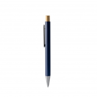 Salom - Hexagonal pen with metal body and bamboo button