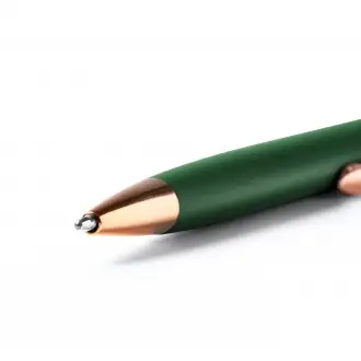 Perla - Pen with matte metal construction and copper finish details. Jumbo refill with blue ink.