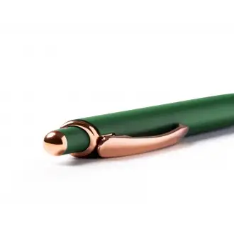 Perla - Pen with matte metal construction and copper finish details. Jumbo refill with blue ink.