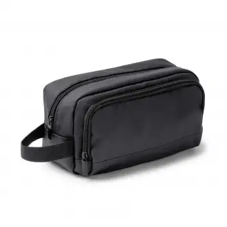 Lomix - PU leather cosmetic bag with double compartment and zipper.