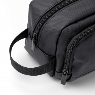 Lomix - PU leather cosmetic bag with double compartment and zipper.