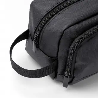 Lomix - PU leather cosmetic bag with double compartment and zipper.