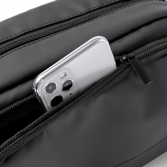 Lomix - PU leather cosmetic bag with double compartment and zipper.