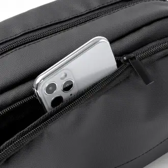 Lomix - PU leather cosmetic bag with double compartment and zipper.