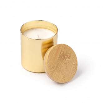 Maris - Aromatic candle with an aluminum bowl with a metallic finish and a bamboo lid. Vanilla aroma.