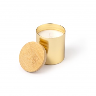 Maris - Aromatic candle with an aluminum bowl with a metallic finish and a bamboo lid. Vanilla aroma.