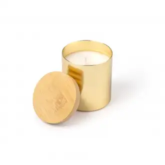 Maris - Aromatyczna świeca z aluminiową miską o metalicznym wykończeniu i bambusową pokrywką. Aromat wanilii.
