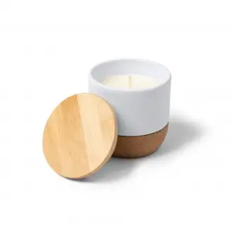 Silken - Aromatic candle with ceramic bowl, cork base and bamboo lid. Vegetable wax with vanilla aroma.