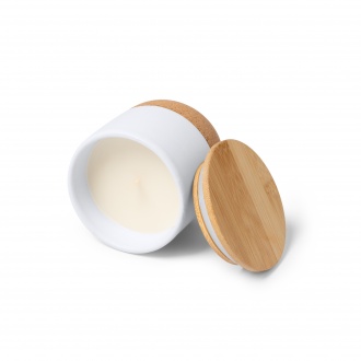Silken - Aromatic candle with ceramic bowl, cork base and bamboo lid. Vegetable wax with vanilla aroma.