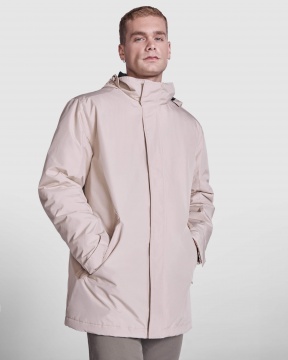 AMERICA - Waterproof jacket with quilted lining. High collar and retractable hood. 100% Recycled Polyester, 400g/m². 