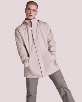 AMERICA - Waterproof jacket with quilted lining. High collar and retractable hood. 100% Recycled Polyester, 400g/m². 