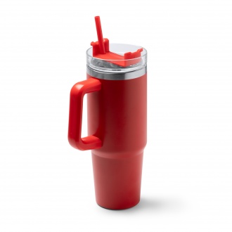 KRANSTON - 870ml stainless steel thermal mug, lid with straw