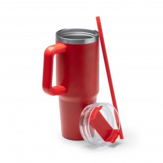 KRANSTON - 870ml stainless steel thermal mug, lid with straw