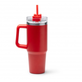 KRANSTON - 870ml stainless steel thermal mug, lid with straw