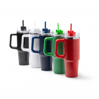 KRANSTON - 870ml stainless steel thermal mug, lid with straw