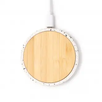 SILES - Wireless charger with bamboo and terrazzo pattern