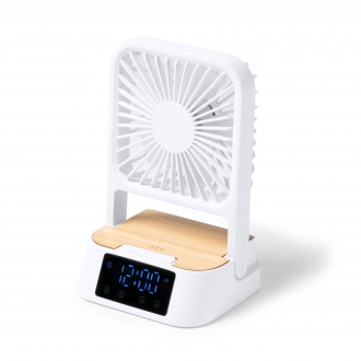 FUYI - Desktop fan with clock and wireless charger.