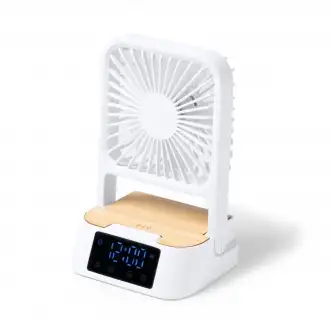 FUYI - Desktop fan with clock and wireless charger.