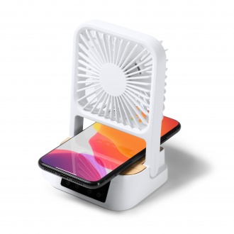 FUYI - Desktop fan with clock and wireless charger.