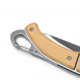 VORO - Stainless steel knife with bamboo handle and carabiner clip