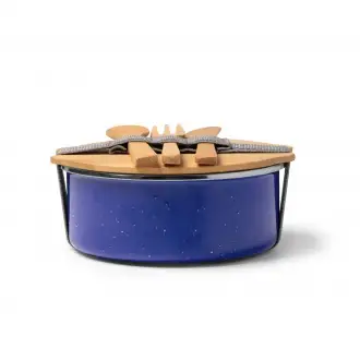 Evelin - Ceramic coated metal lunch box with bamboo lid and elastic strap, bamboo cutlery included.