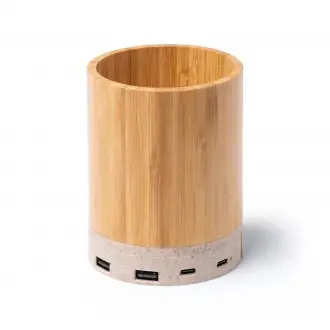 Celik - Pencil holder with main structure made of bamboo and base with wireless charger function made of wheat fiber.