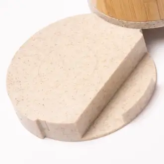 Celik - Pencil holder with main structure made of bamboo and base with wireless charger function made of wheat fiber.
