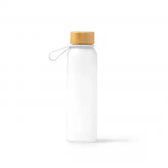Voznan - Translucent bottle made of recycled glass with bamboo cap and carrying handle, 500ml.