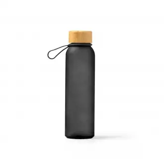 Voznan - Translucent bottle made of recycled glass with bamboo cap and carrying handle, 500ml.