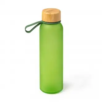 Voznan - Translucent bottle made of recycled glass with bamboo cap and carrying handle, 500ml.