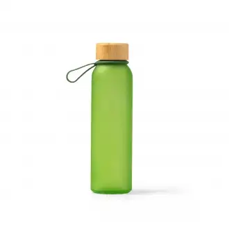 Voznan - Translucent bottle made of recycled glass with bamboo cap and carrying handle, 500ml.