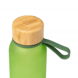 Voznan - Translucent bottle made of recycled glass with bamboo cap and carrying handle, 500ml.