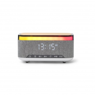 MORNIX - Wireless speaker with clock and lamp, bamboo and RPET case.