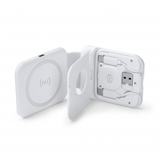LAREDO - Foldable wireless charger for smartphones, wireless headphones and smartwatches with cable included.